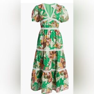 Adelyn Rae Green Floral Lace Trim Maxi Dress – Size M